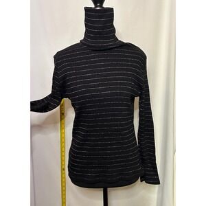 Gitano Black Ribbed Turtleneck Long Sleeve Top with Silver Stripe Accents Kids L